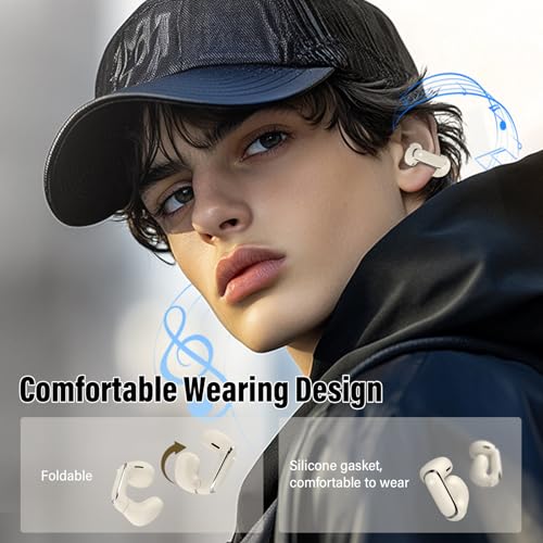 Clip On Ear Buds,Open Ear Headphones,Bluetooth 5.4 HiFi Stereo Clip Earbuds | 42H, LED Display Wireless EarBuds, Comfortable Lightweight, IP7 Waterproof Earphones, Earbud for Workout Running, White