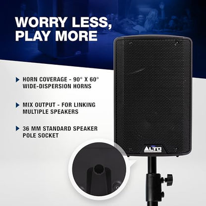 Alto TX410 350W 10" Powered PA Speaker | TWS Bluetooth, 2-Channel Mixer, and Monitor Mode for Bands, DJs, Rehearsals, and Venues - size: 10" PA Speaker