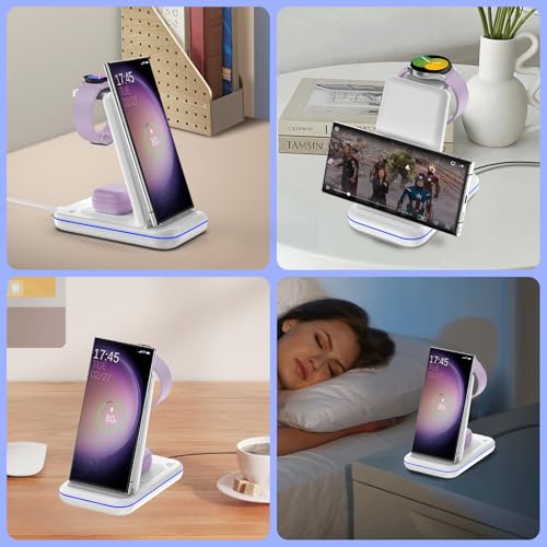 Wireless Charging Station for Samsung/Android, Fast Wireless Watch Charger Station Compatible for Samsung Galaxy S26 Ultra/S25/S24+/Z Flip 7/6 Fold 7/6, Watch8/7/Pro/Active 2 Galaxy Buds3/2 Pro(White) - color: White