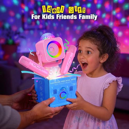 Mini Karaoke Microphone with Disco Light: Gifts for 3 4 5 6 7 8 9 10 11 12 Year Old Kids Girls Karaoke Machine 2 Microphones Toys for 3-15 Year Old Girl Birthday Gift Karaoke Machine for Family Party - color: Pink