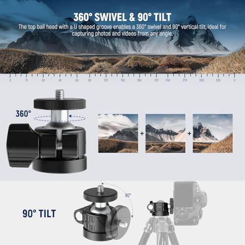 NEEWER Basics Mini Ball Head, Portable Tripod Head Camera Mount Adapter | 1/4" Screw, for Compact DSLR, Action Cam, Phone, LED Ring Light Monopod, Slider, 4.4lb Max Load, 360° Swivel, 90° Tilt, GM01 - style: GM01