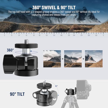 NEEWER Basics Mini Ball Head, Portable Tripod Head Camera Mount Adapter | 1/4" Screw, for Compact DSLR, Action Cam, Phone, LED Ring Light Monopod, Slider, 4.4lb Max Load, 360° Swivel, 90° Tilt, GM01 - style: GM01