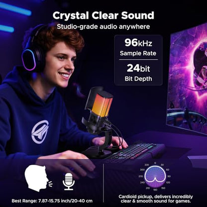 UGREEN USB Gaming Microphone for Streaming, Chat, 24bit/96kHz Condenser Mic