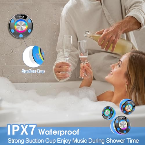 OYIB Bluetooth Shower Speaker, Portable Bluetooth Speaker 360° HD Sound, RGB Lights, IPX7 Waterproof Wireless Speaker with Suction Cup and Mic, Shower Radio for Party/Outdoor/Travel/Gifts/Blue - color: Deep Blue