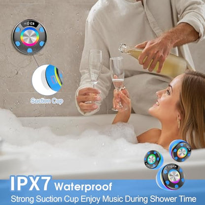 OYIB Bluetooth Shower Speaker, Portable Bluetooth Speaker 360° HD Sound, RGB Lights, IPX7 Waterproof Wireless Speaker with Suction Cup and Mic, Shower Radio for Party/Outdoor/Travel/Gifts/Blue - color: Deep Blue