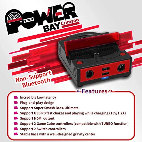 Brook Power Bay Crimson - Portable and Fast Charging Dock Stand, Docking Station for NS, Compatible with NS and GC Controllers, Support HDMI Out Put