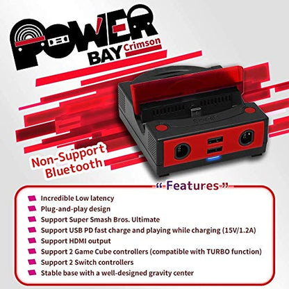 Brook Power Bay Crimson - Portable and Fast Charging Dock Stand, Docking Station for NS, Compatible with NS and GC Controllers, Support HDMI Out Put