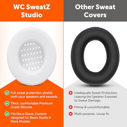 WC SweatZ Studio - Patented Covers for Beats Studio 3 (A1914) & 2 (B0500) | Made by Wicked Cushions | Made with Premium Silicone | Also fits B0501 | White - color: White