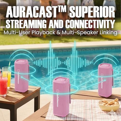 Audiosource Portable Bluetooth Speaker, 30W Loud Sound, Dual Passive Radiators for Deep Bass, Bluetooth 5.4, Auracast Multi-Speaker Pairing, IP67 Waterproof, 200ft Range, 12H Battery (Pink) - color: Pink