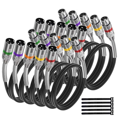 XLR to XLR Cables, 3 Pin Balanced Shielded Male to Female Microphone Cables for Studio Recording, Audio Mixer, Podcast or PA System, Copper Conductors, PVC Jacket, 1 Ft/ 10 Pack - size: 1 Feet(10-pack)