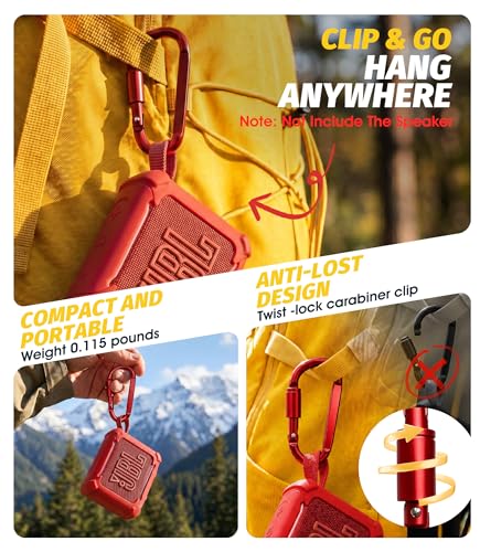 (3 in 1) Orzero Silicone Cover Compatible for JBL Go 5 Waterproof Bluetooth Speaker, Lanyard Dust Plug and Twist-Lock Carabiner for Camping Hiking (Red) - color: Red