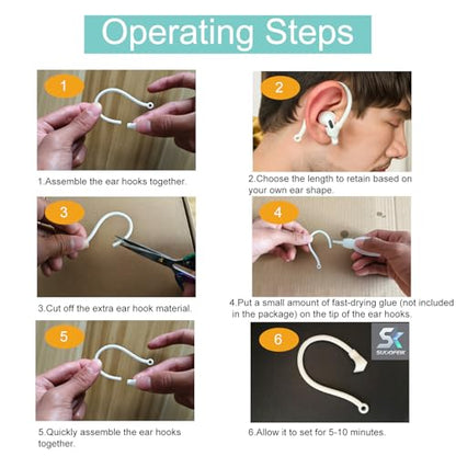 Ear Hooks Compatible with AirPods 4,3, 1, 2 and Pro & All in-Ear Headphones with Stems - 2 Pairs Adjustable Secure & Comfortable Prevent Falls Ear Holders for Headphones - Easy to Install (White) - color: White