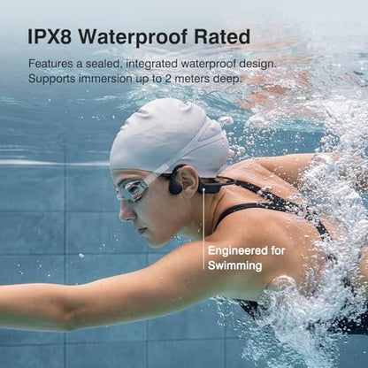 CXK Bone Conduction Headphones IPX8 Waterproof Swimming Headphones for Gym | Bluetooth 6.0 Open Ear Headphones with MP3 Mode, Built-in Memory, 12H Playtime, Underwater Headset Secure Fit for Cycling