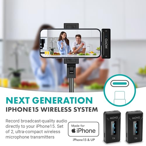 Movo WMX-2-C-DUO Wireless Microphone for iPhone 15/16/17 with Charging Case - Microphone for USB-C Lapel Mic - 7HR Battery Wireless Lavalier Mic for iPhone 15/16/17 and up - style: 2 Transmitters