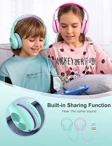 Nabevi Kids Headphones with Microphone, Over-Ear Headphones for Kids with Sharing Function, 85dB/94dB Safe Volume Limit, Wired Headphone for Children, Kid Headset for School, Tablet, Travel, Green - color: Green