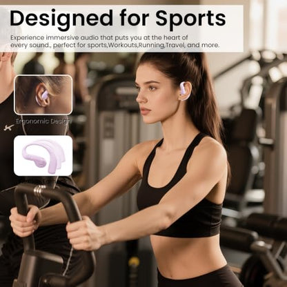 Piluyaa Open Ear Bluetooth 5.3 Earbuds, Wireless Headphones Sport Over Earphones Built-in Mic with Ear Hooks, 58H Playtime Ear Buds Fast Charging, IPX7 Waterproof for Running/Workout—Purple - color: Purple