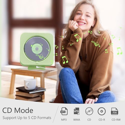 MICOCIOUS Portable CD Player with Bluetooth Desktop CD Player for Home CD Music Players with Remote Control,Timer,Built-in Dual Speakers with LED Display Home Audio Boombox FM Radio (Green) - color: Green