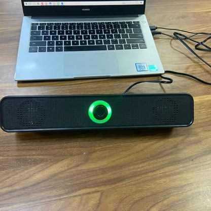 USB Wired Desktop Soundbar, Stereo Speaker with Volume Control for PC & Laptop - color: Black