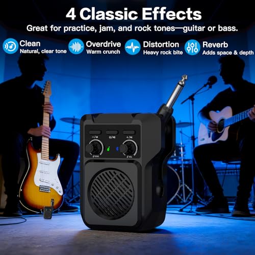 ZealSound Mini Guitar Amp with Bluetooth, 5W Portable Practice Amp with 4 Built-in Effects (Clean, Overdrive, Distortion, Reverb), USB Playback, Rechargeable Up to 8 Hours for Electric Guitar