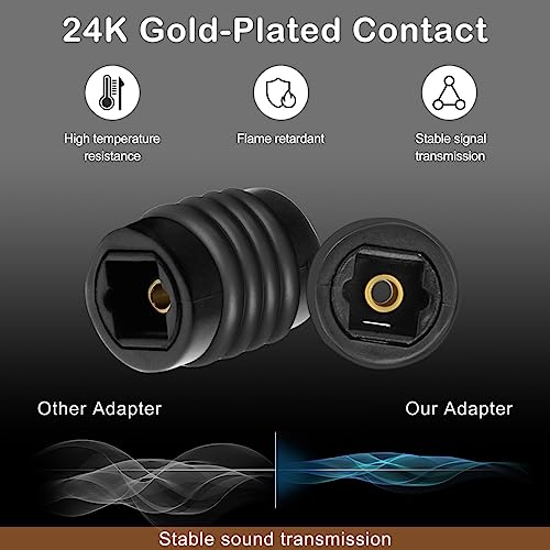 Fiber Optic Cable Extender Coupler Optical Toslink Digital Audio Female to Female Adapter Connector Extension Jack for Optical Plug Male Cord, 4 Pcs