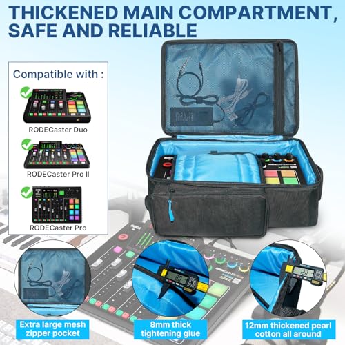 DJ Mixer Case,for RODECaster Pro / RODECaster Pro II / RC Duo / Behringer Q1202USB / ProFX8v2 / Yamaha MG10XU / TC-Helicon GoXLR and More Mixers,Audio Mixer Backpack with Multi-Pockets for Equipment
