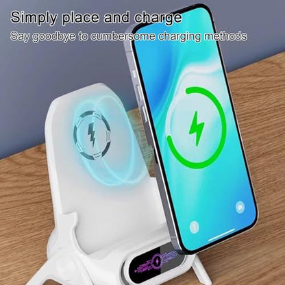 Wireless Charger Stand with Sound Amplifier, Wireless Charging Station 15W Fast Charging Dock, Multi-Device Magnetic Heads, Stable Triangular Design(Color:White) - color: White