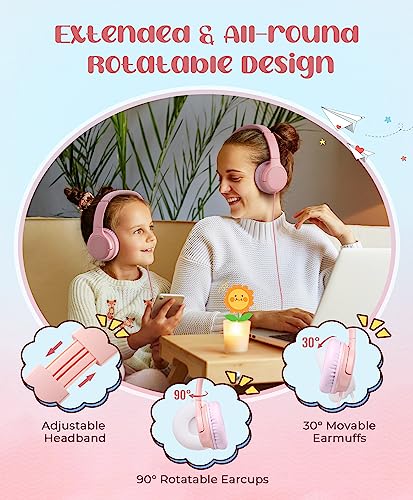 DyBaxa Kids Headphones,Wired On-Ear Foldable Headphones for Kids,Light Pink - color: Light Pink