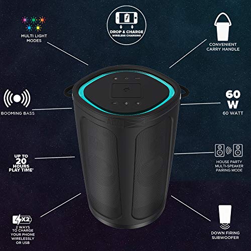 Altec Lansing Soundbucket XL - Waterproof Bluetooth Speaker with Customizable LED Lights, Qi Wireless Charging, 20 Hours Playtime & 100 Foot Range - style: Soundbucket XL