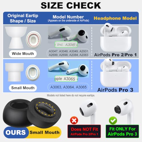 Memory Foam Ear Tips for AirPods Pro 3, Earbuds Replacement Tip 5 Pairs - size: XXS/XS/S/M/L