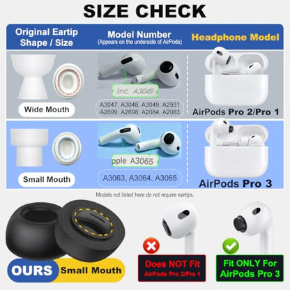 Memory Foam Ear Tips for AirPods Pro 3, Earbuds Replacement Tip 5 Pairs - size: XXS/XS/S/M/L