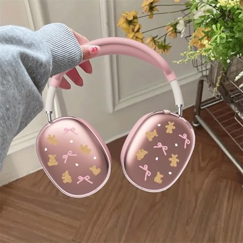 Cute Pink Bow Bear Clear Case for Airpods Max Headphones Lovely Girl Print Soft TPU Ear Cups Cover Anti-Scratch Silicone Ear Pad Protective Case 53 Headband Cover for Apple Airpods Max - color: Bow bear 08