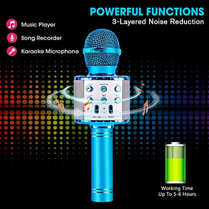 BlueFire 4 in 1 Karaoke Wireless Microphone with LED Lights, Portable Microphone for Kids, Great Toys for Kids, Girls, Boys and Adults (Blue) - color: Blue