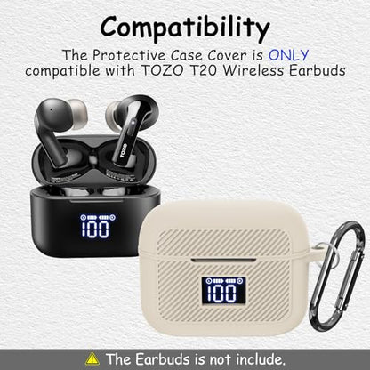 Compatible with TOZO T20 Case Cover, Soft Silicone Skin Case with Keychain, Shock Absorbing and Anti-Drop Protective Case with LED Power Display for Men and Women [Front LED Visible] White - color: White