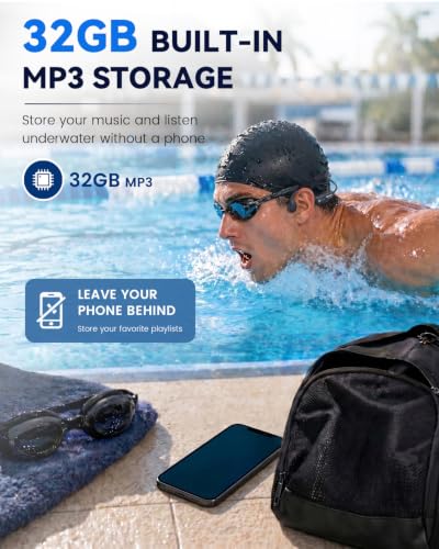 HIFI WALKER Swimming Headphones, IPX8 Waterproof, 32GB MP3, Bone Conduction | Waterproof headphones for swimming, underwater MP3 playback, Bluetooth 6.0 on land, up to 8H playback, open-ear fit