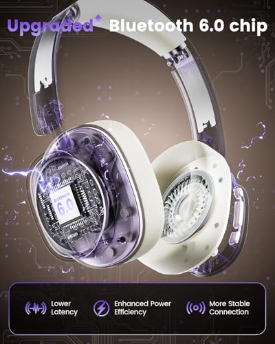 Active Noise Cancelling Headphones,78H Over Ear Headset | Bluetooth 6.0,Hi-Res,Low Latency,Foldable Bluetooth Headphones,Ideal for Travel,Workout,Office,Cellphone PC,Vanilla White - color: Vanilla White