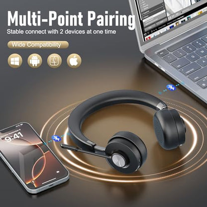 MAIRDI Bluetooth Office Headset with Active Noise Cancelling (ANC) for Clear Calls, Noise Cancelling Microphone for Call Center, Remote Work & Online Meetings, Wireless Headset for PC, Laptop & Teams
