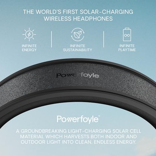 Urbanista Solar Powered Active Noise Cancelling Headphones with Infinite Playtime, Powerfoyle Self Charging Wireless Over Ear Bluetooth 5.0 Earphones, On Ear Detection, Los Angeles, Midnight Black