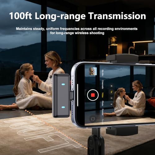 Wireless Lavalier Microphone for iPhone & Android with Charging Case - color: Light black
