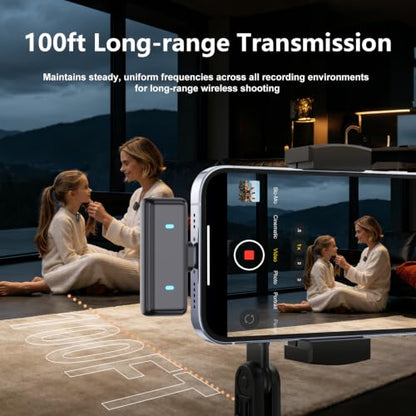Wireless Lavalier Microphone for iPhone & Android with Charging Case - color: Light black