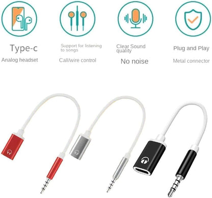 3.5mm Male to Type-C Female Audio Adapter Cable, White, Compatible with Smartphones, MP3 Players, Laptops, Tablets