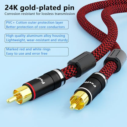 Preffair RCA Interconnect Cables, 1M/3.3FT, 1 Pair-RCA Male to RCA Male - color: gold plated, size: 3.3FT/1M