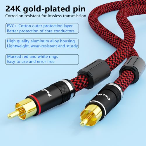 Preffair RCA Interconnect Cables, 1M/3.3FT, 1 Pair-RCA Male to RCA Male - color: gold plated, size: 3.3FT/1M
