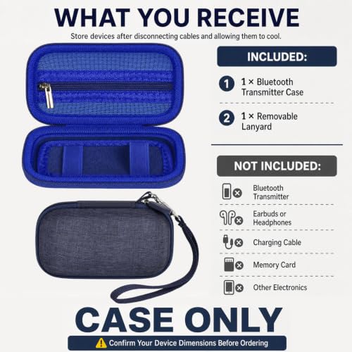 COMECASE Bluetooth Transmitter Case for AirFly SE/Pro 2/Pro/Duo | Hard EVA, Deep Mesh Pocket, Dual Elastic Straps, Fits for Avantree Relay, for 1Mii, Airplane Travel Tech,Case Only, Dark Blue - color: Blue