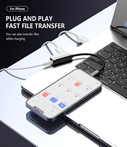 3.5mm to Lightning Compatible for iPhone Splitter Headphone Adapter Audio Apple Dongle Jack AUX Adaptador para Earphone 2 in 1 Phone Earbud and Charge Charger 13 12 11 Pro Max Mini Xs Se 7 X 8 Plus