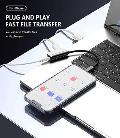 3.5mm to Lightning Compatible for iPhone Splitter Headphone Adapter Audio Apple Dongle Jack AUX Adaptador para Earphone 2 in 1 Phone Earbud and Charge Charger 13 12 11 Pro Max Mini Xs Se 7 X 8 Plus
