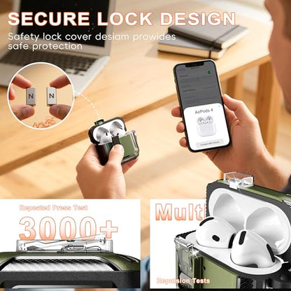 for AirPods 4 Case with Lock Magnetic Lid MagSafe, Military Green | Compatible with Apple AirPods 4th Generation Protective Case with Cleaner Kit & Carabiner, Powerful Drop Protection - color: FK-Military Green, size: Airpods 4th Generation
