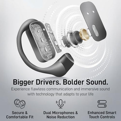 Groovz Open-Ear Plus True Wireless Headphones with Battery Display - Designed & Engineered in the USA - Multi-Point Pairing Bluetooth Open Ear Earbuds Compatible with Apple & Android - Wood Grain - color: Wood Grain