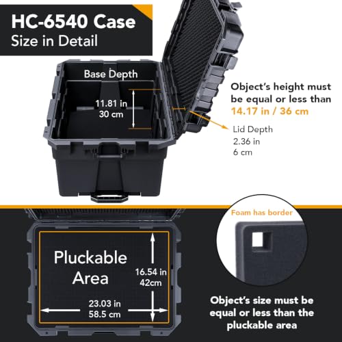 Lykus HC-6540 Hard Case with Wheels and Foam, Inner Size 23.0*16.54*14.17in | IP67 Waterproof, Pluckable Foam, Suitable for Cameras, Lenses, Electronic Equipment and More - size: HC-6540: 28.15x21.65x17.72 inch
