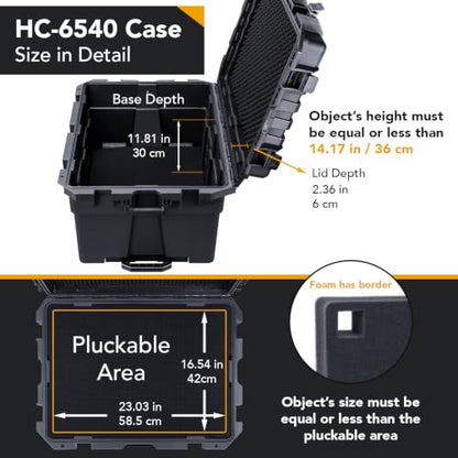Lykus HC-6540 Hard Case with Wheels and Foam, Inner Size 23.0*16.54*14.17in | IP67 Waterproof, Pluckable Foam, Suitable for Cameras, Lenses, Electronic Equipment and More - size: HC-6540: 28.15x21.65x17.72 inch