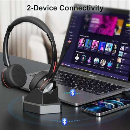 Bluetooth Headset with Microphone & Mute Button, 40H Working Time, Noise Canceling Wireless Headset with USB Adapter for PC Work Office Laptop Teams Conference Meeting Call Center - color: BNG890DBT